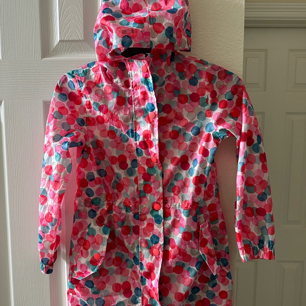 Raincoat with hood, buttons and zips, youth 7-8 years old, adjustable pull waist